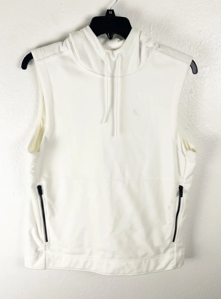 NoBull Cream Zipper Pockets Sleeveless Drawstring Hoodie Sweatshirt, Size Large - Image 1