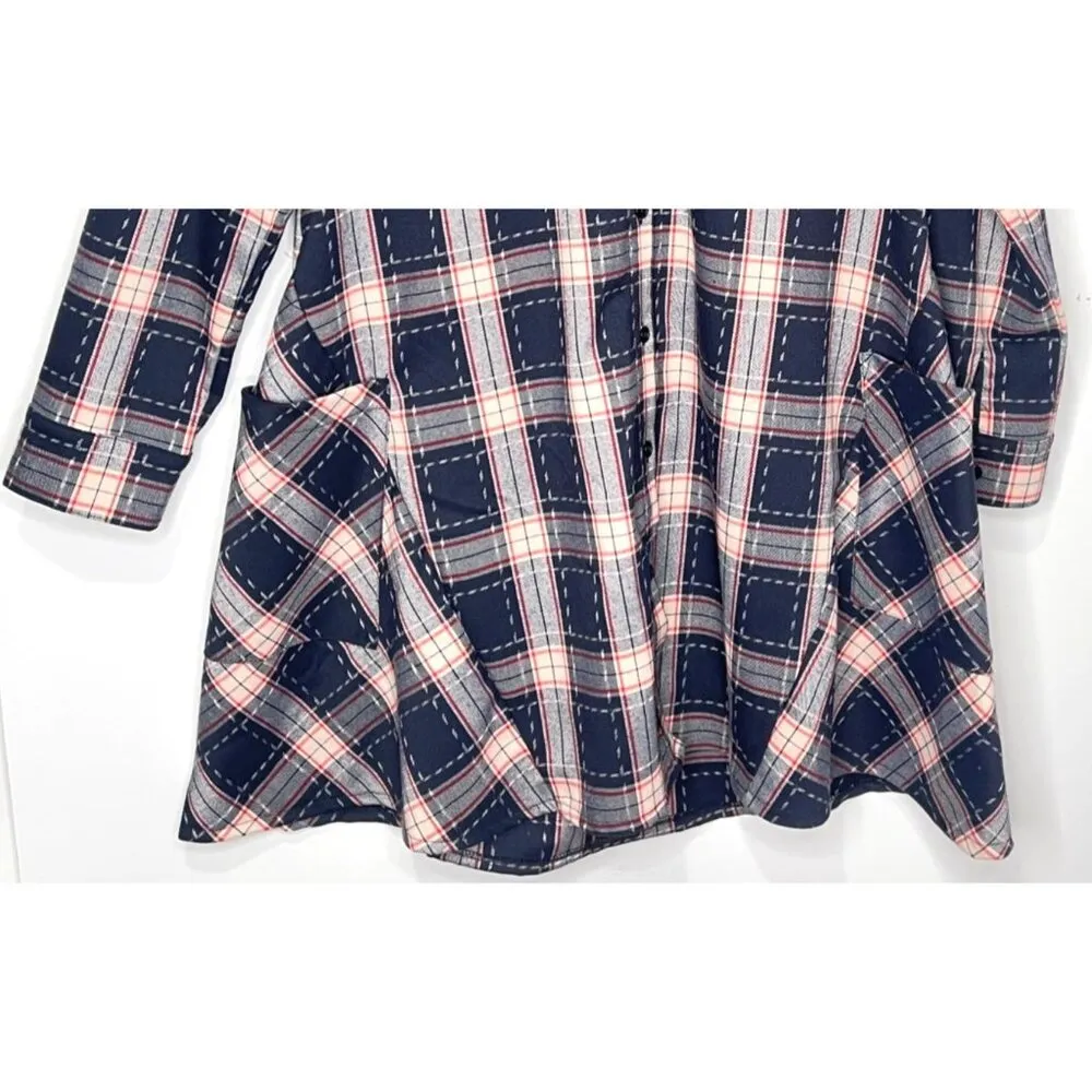 Joh Apparel Shirt Dress Plaid Blue Red Cream Size S - Image 4