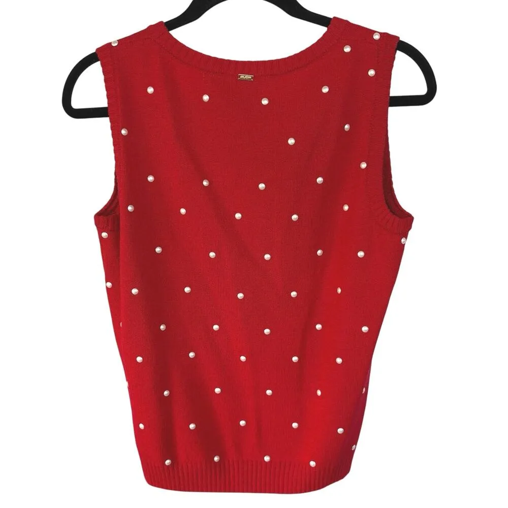 St. John Red Polka Dot Quiet Luxury Wool Blend Coastal Country Club Top Small - Image 3