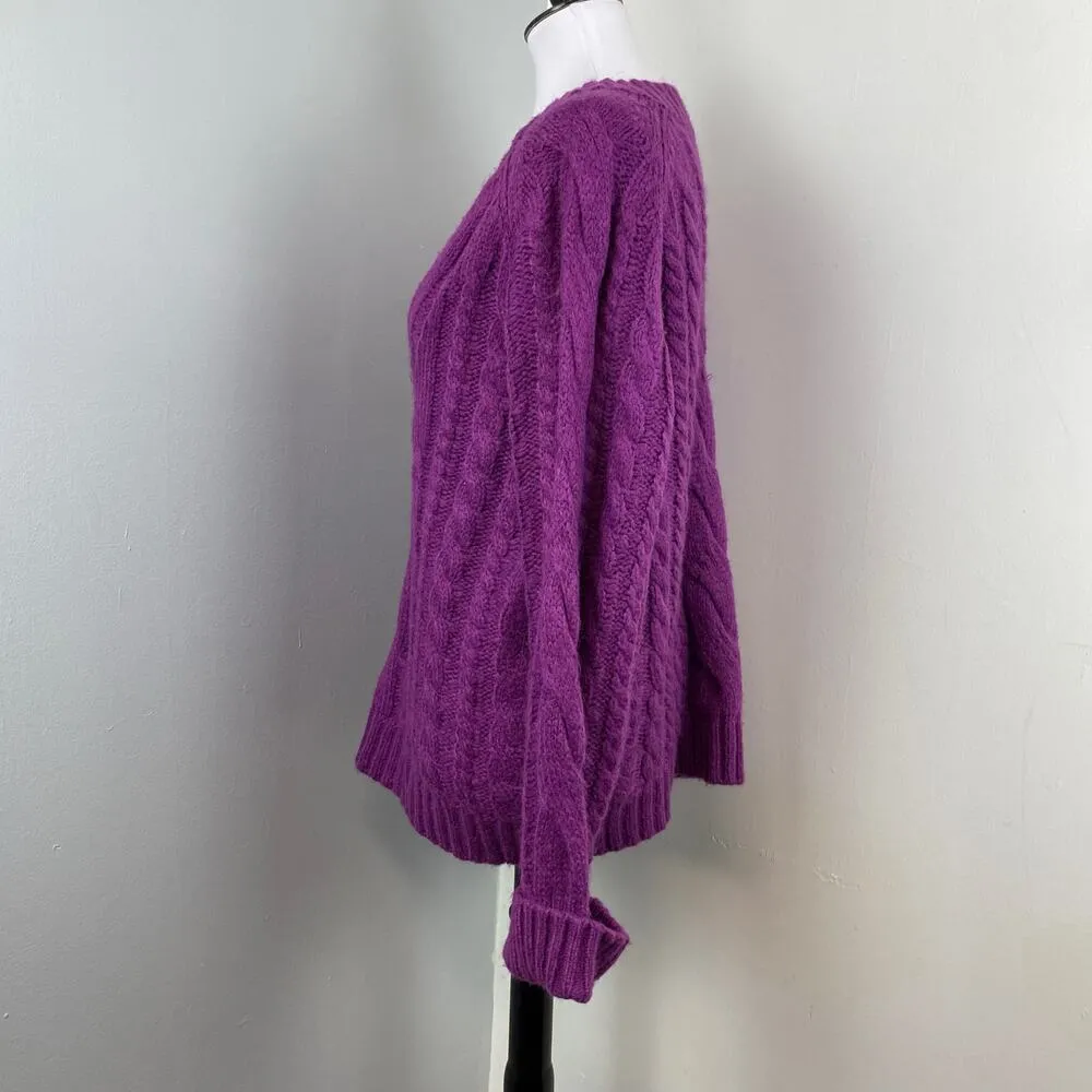 Rebecca Minkoff Maxine Purple Oversized Cable Knit Mohair Wool Sweater Medium - Image 6