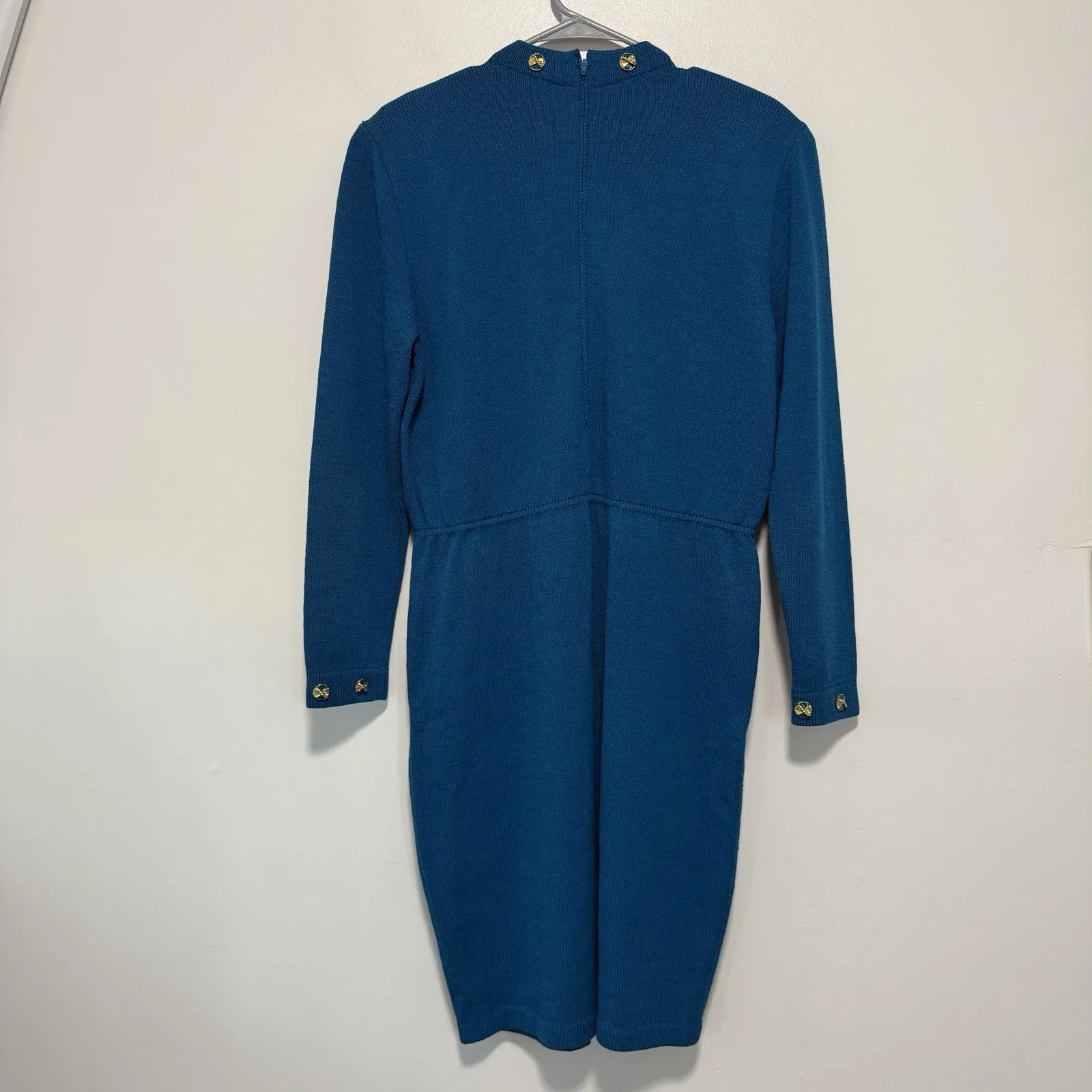 St. John Collection Turquoise Blue Santana Knit Long Sleeve Sweater Dress Size 8 - Image 4