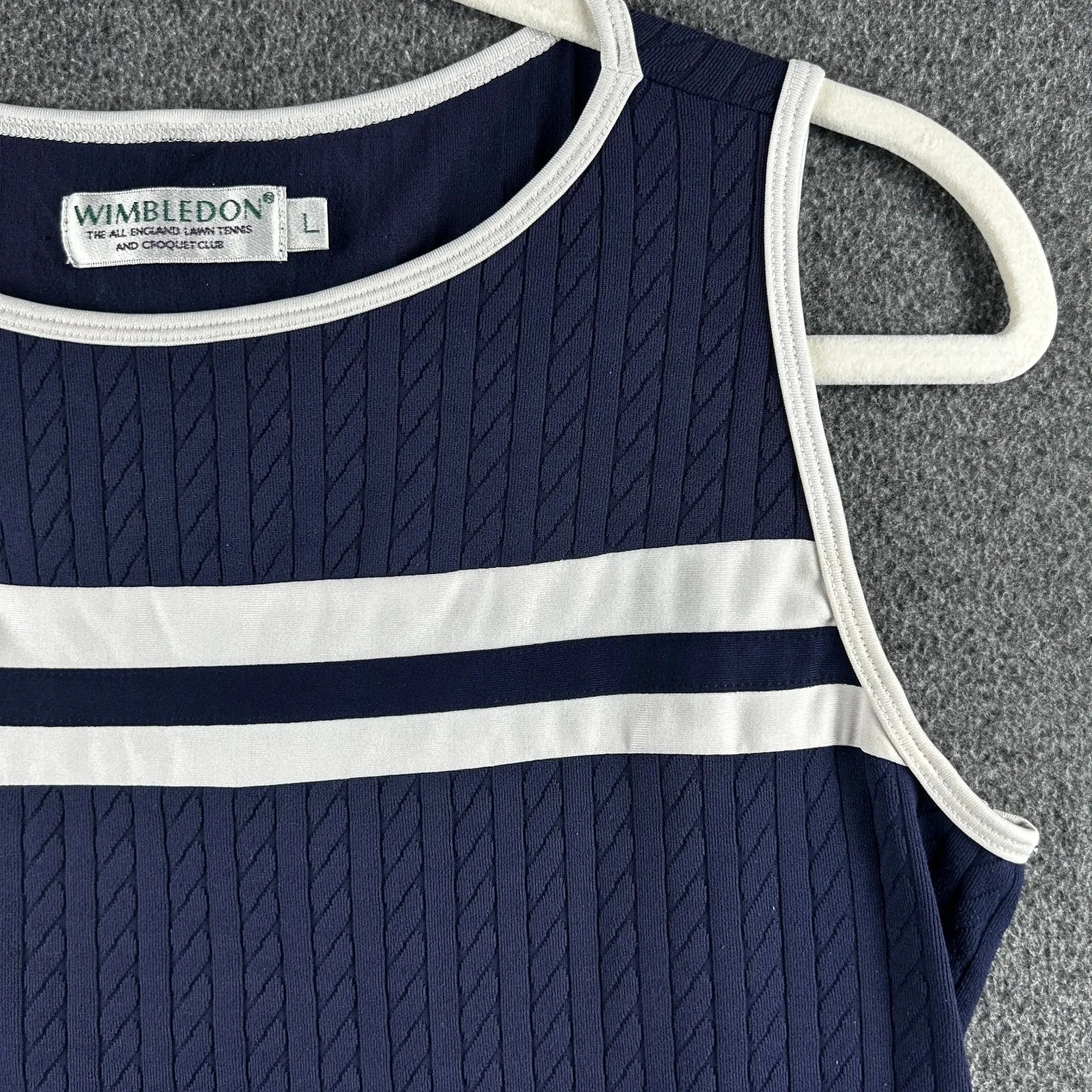 Vintage Wimbledon Official Women's Large Tennis Tank Top Navy White Preppy Sport Blue - Image 4