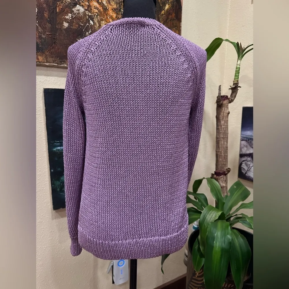 EUC J. Crew Purple Sparkle Metallic Crew Neck Sweater long sleeve longer back - Image 4