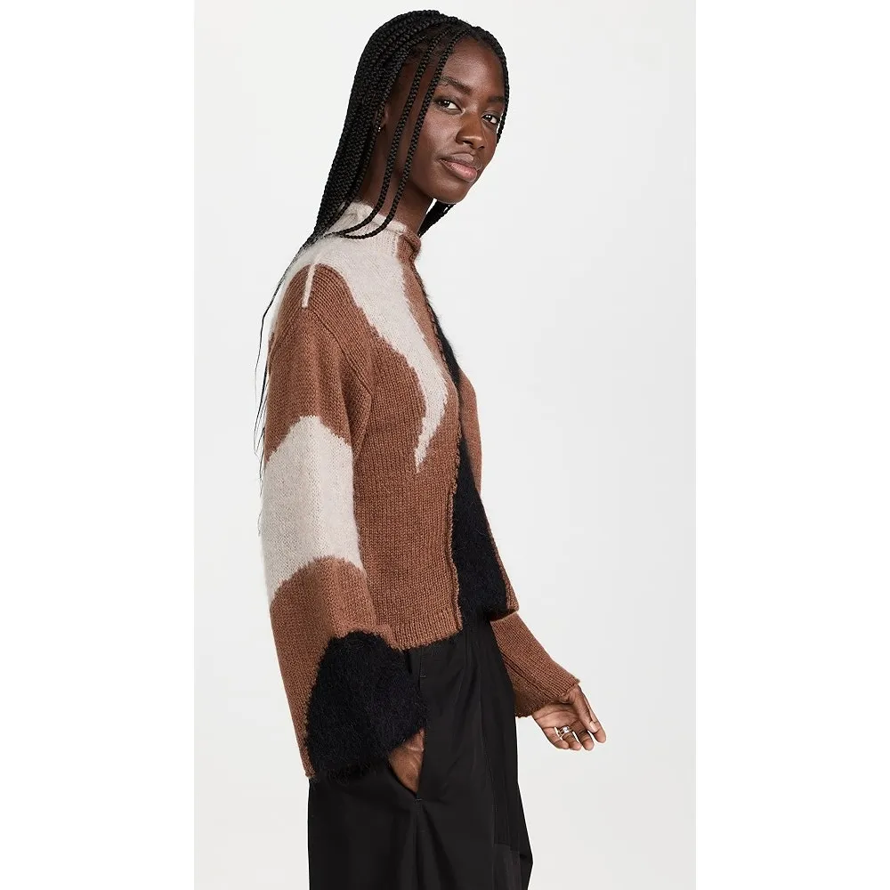 Aje Grande Intarsia Knit Mohair Alpaca Wool Sweater Size Large Brown - Image 3