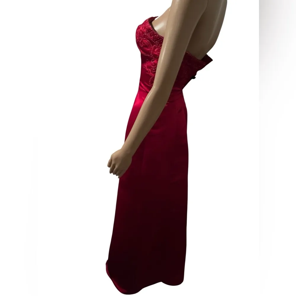 Vtg 90s Y2K Bill Levkoff Strapless Column Gown Beaded Prom Homecoming Red 0 - Image 2
