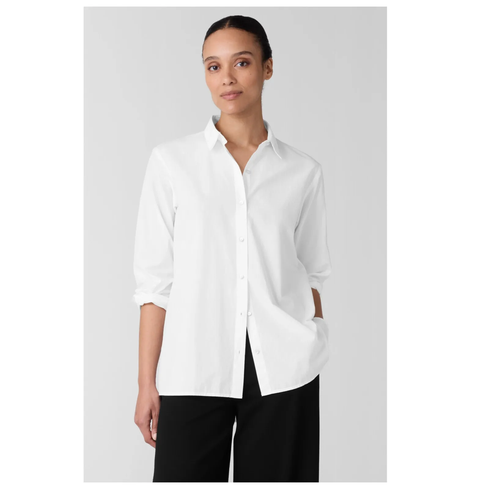 Eileen Fisher Classic Collar Easy Organic Cotton Button-Up Shirt Size PS - Image 2