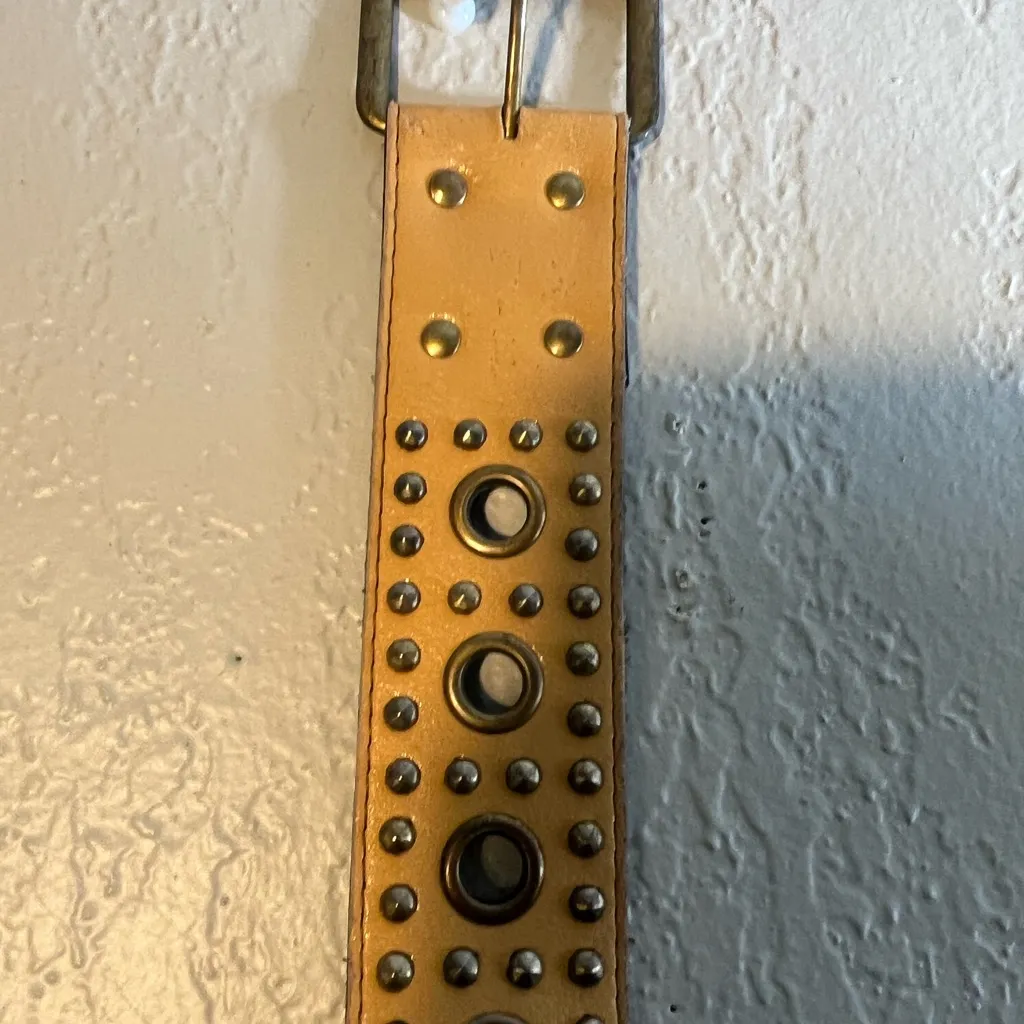 Studded Tan Leather Belt Chrome One Size Rockstar Hippie Western Cowgirl - Image 2