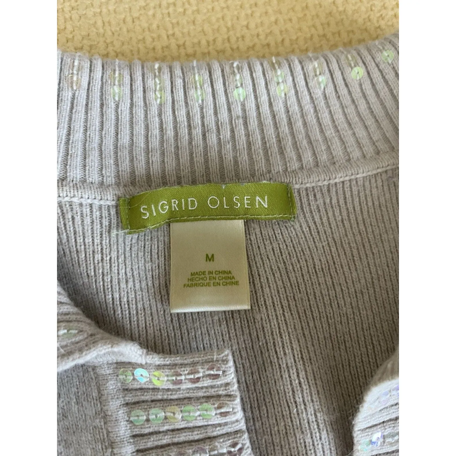 Sigrid Olsen Sequined Collared Sweater Size M Silk Angora Blend Henley Neckline - Image 6