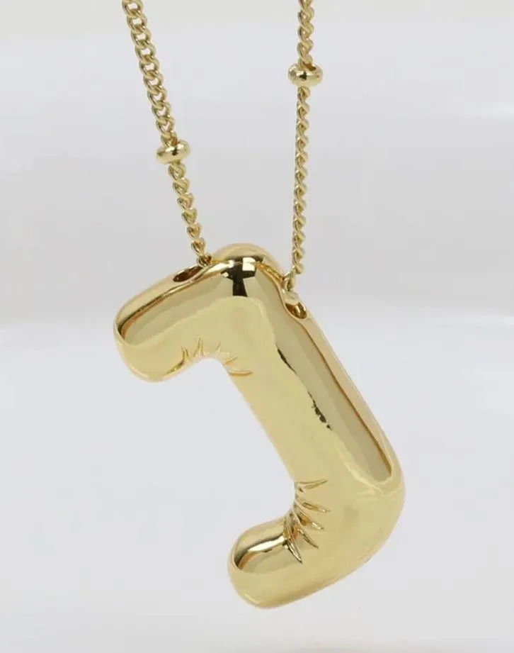 Bubble Balloon Letter J Initial Necklace Gold - Image 3