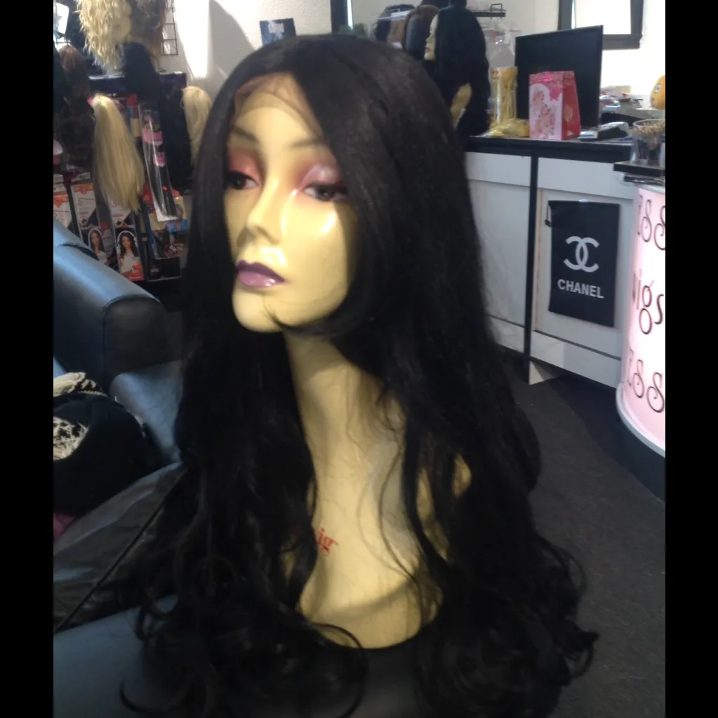 Swisslacefront long New black wig - Image 5