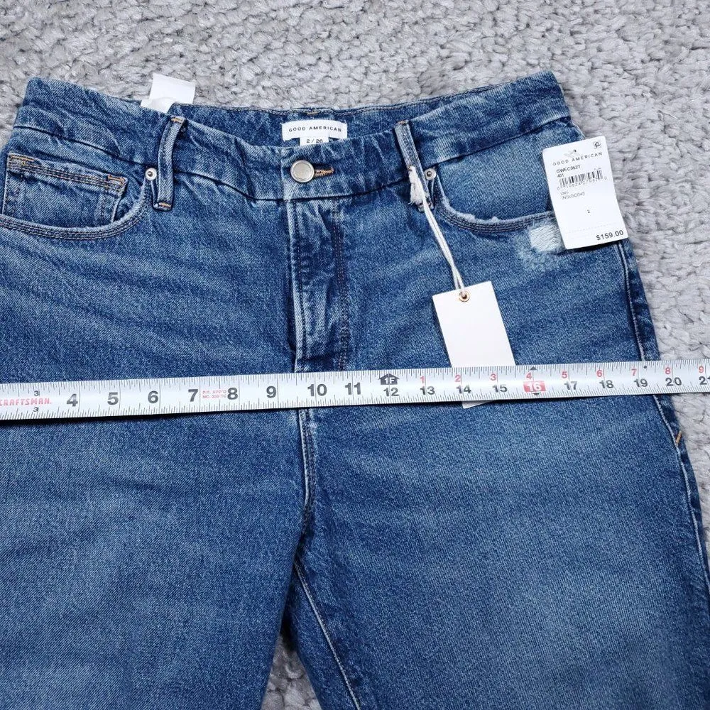 Good American The Weekender Distressed Relaxed Tapered Leg Jeans Size 2 26 - Image 9
