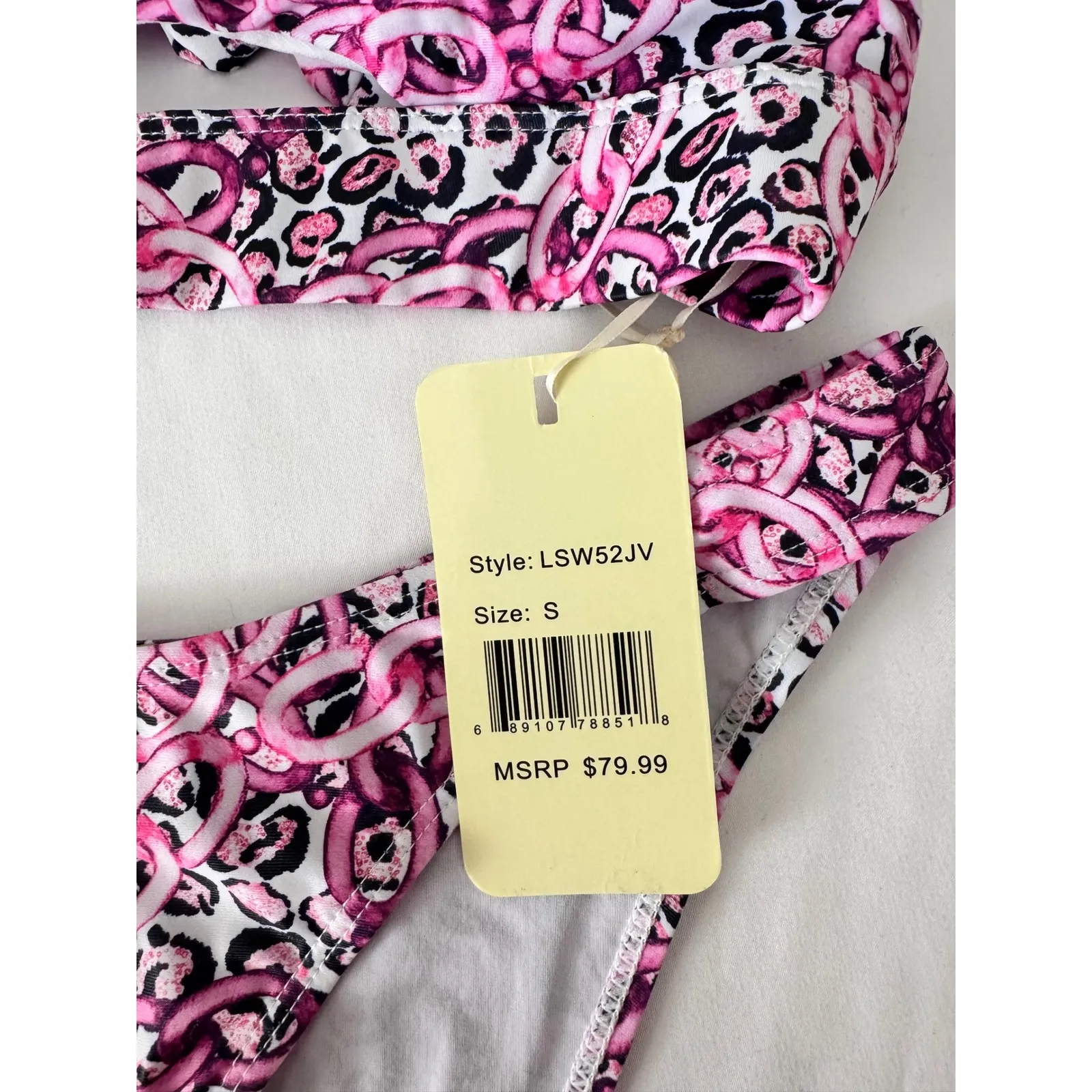 Joan Vass Cutout Bikini Set Pink Chain Print Swimsuit Two Piece Bathing Suit S - Image 4