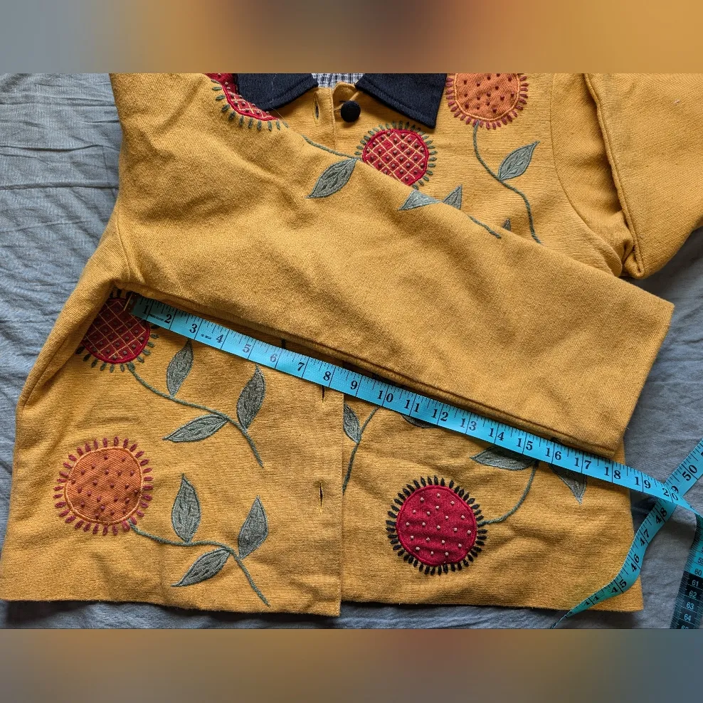 Vintage Bleu Bayou Cotton Embroidered Sunflower Jacket Medium Yellow/Black Yellow - Image 8