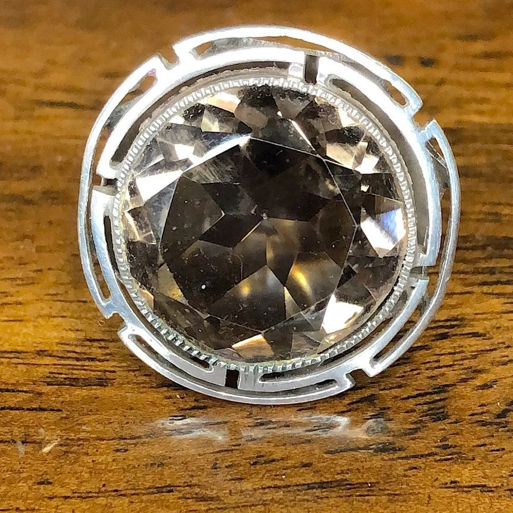 Faceted Smokey Quartz and Sterling Silver Vintage Cocktail Ring Size 6 - Image 2