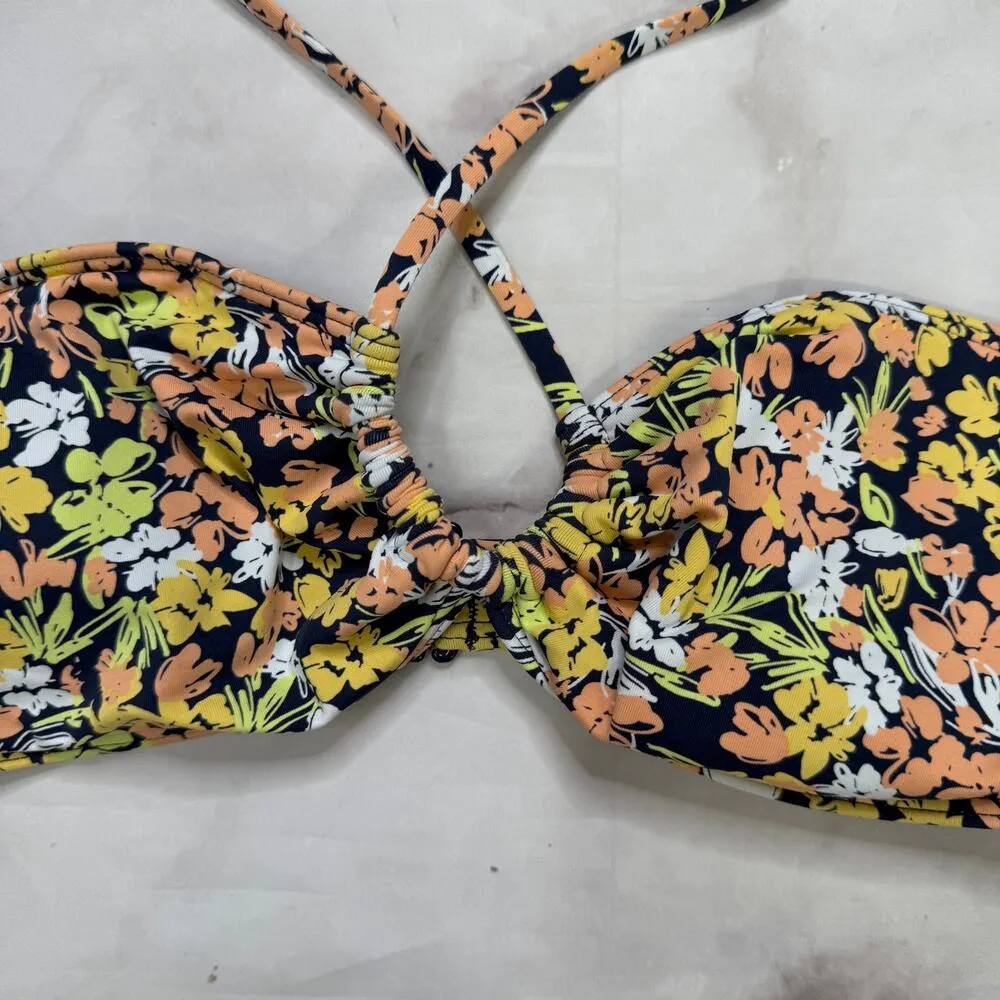 ROXY Juniors Beach Classics Halter Bikini Top Size M Navy Blue Floral New - Image 3