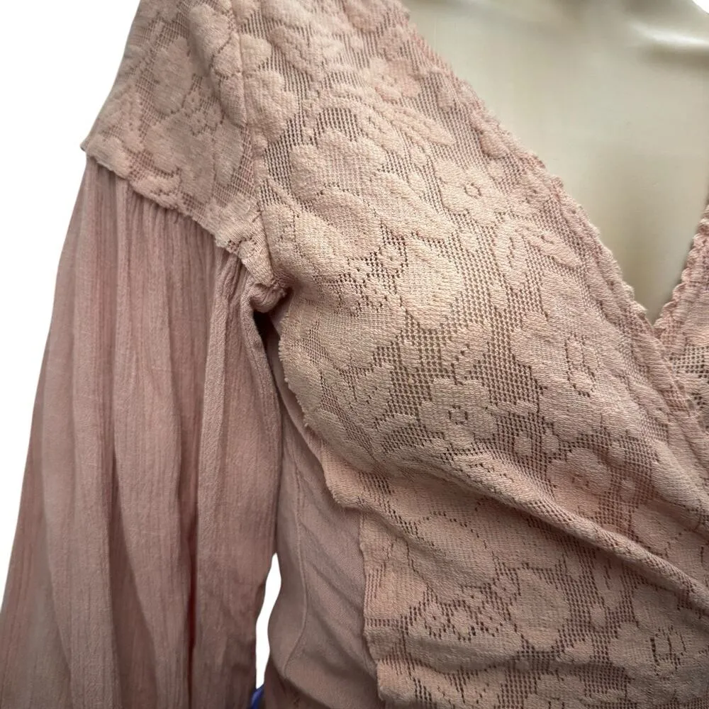 NWD Gimmick Pink Floral Wrap Top Size Small Ballon Sleeves Guazey - Image 4