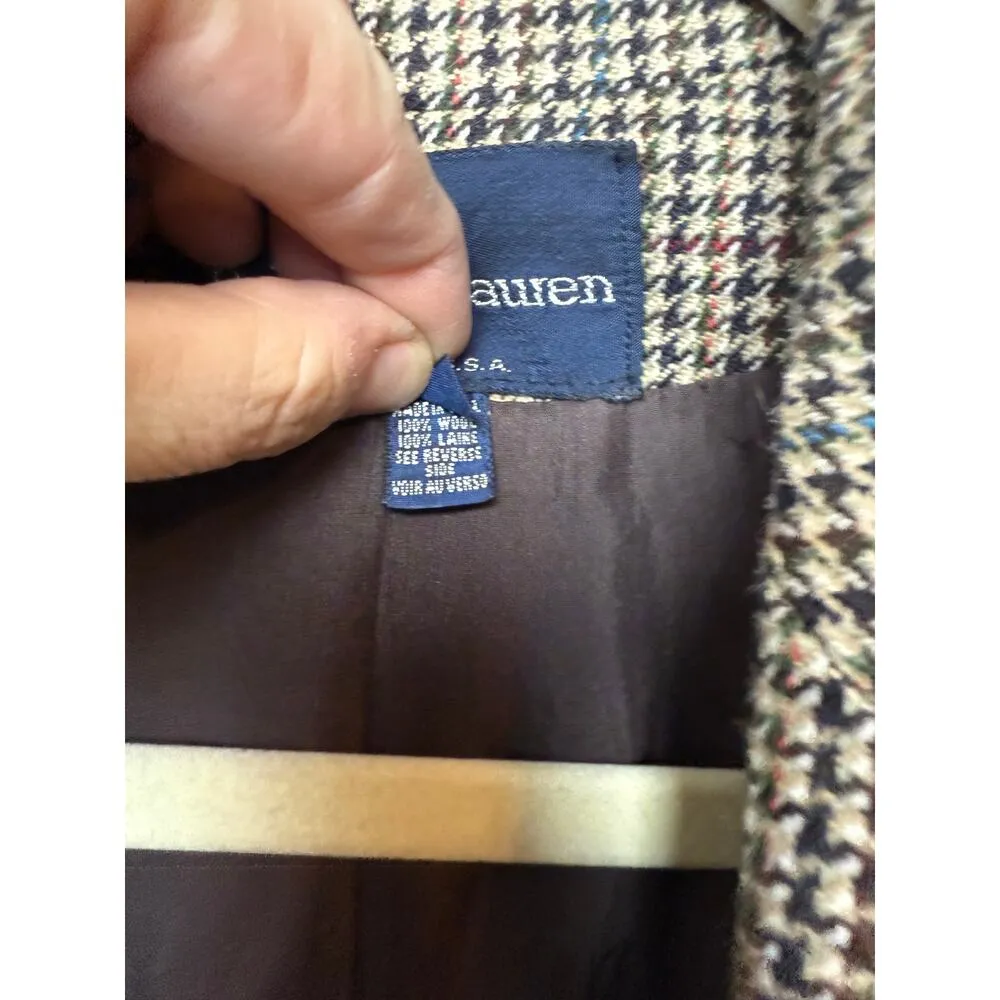 Ralph Lauren Polo 100% Wool Houndstooth Long Blazer Women's Sz. 12 - Image 5