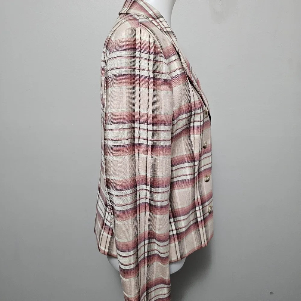 Vintage JH Collectibles 80s Pink & Cream Plaid Double Breasted Blazer Size 8 - Image 2
