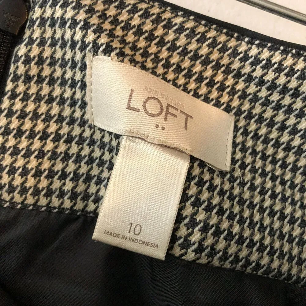 Ann Taylor LOFT Pencil Skirt Houndstooth Lined Black White 10 - Image 3