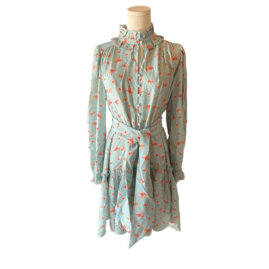 Hunter Bell - Blue Ikat Flower Blakely Dress 100% Silk Sz M - Image 4