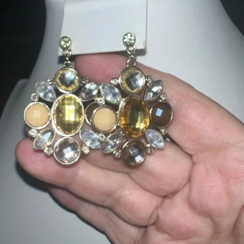 Gold Tone and Neutral Baroque Gem Earrings - Image 2