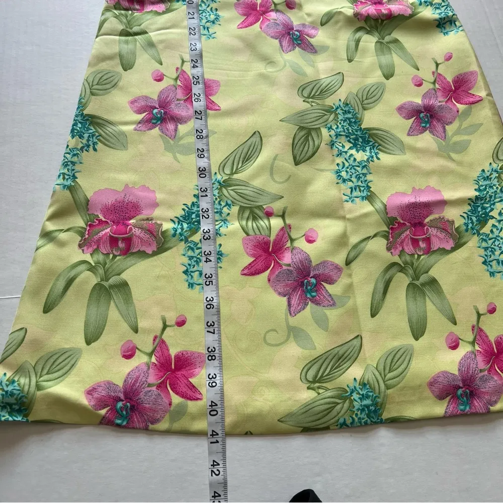 Vintage  100% silk floral sleeveless dress yellow tropical pink 6 - Image 9
