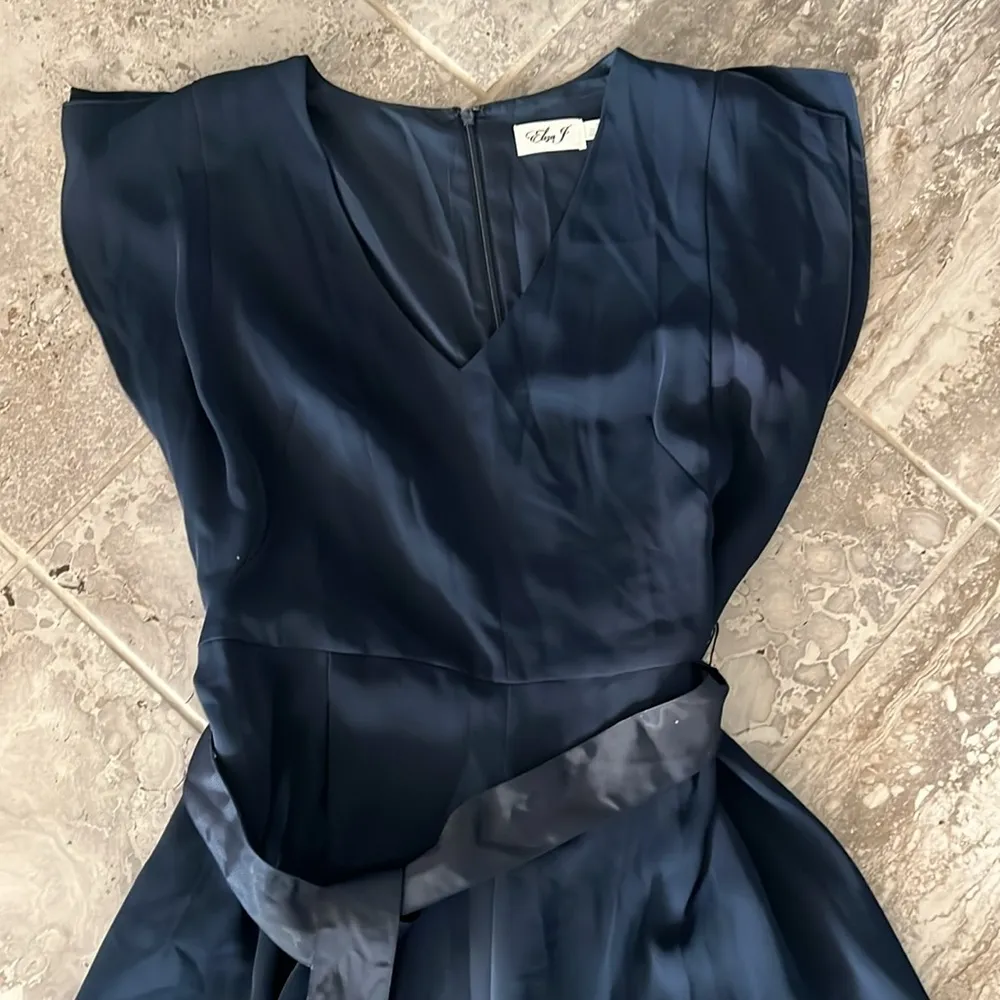 NEW Eliza J Flutter Sleeve Crepe Wide Leg Jumpsuit in Navy, Size 16 NEW w/o Tag - Image 7