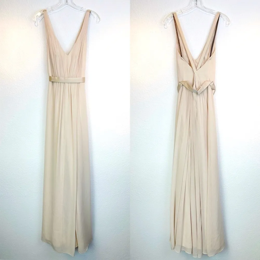 White by Vera Wang Cream Chiffon V Neck Cross Back Full Length Gown Size 4 - Image 4