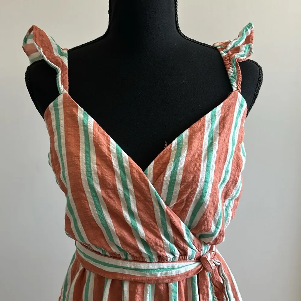 Lauren Conrad Faux Striped Wrap Mini Dress Ruffle Sleeves Size XS - Image 2