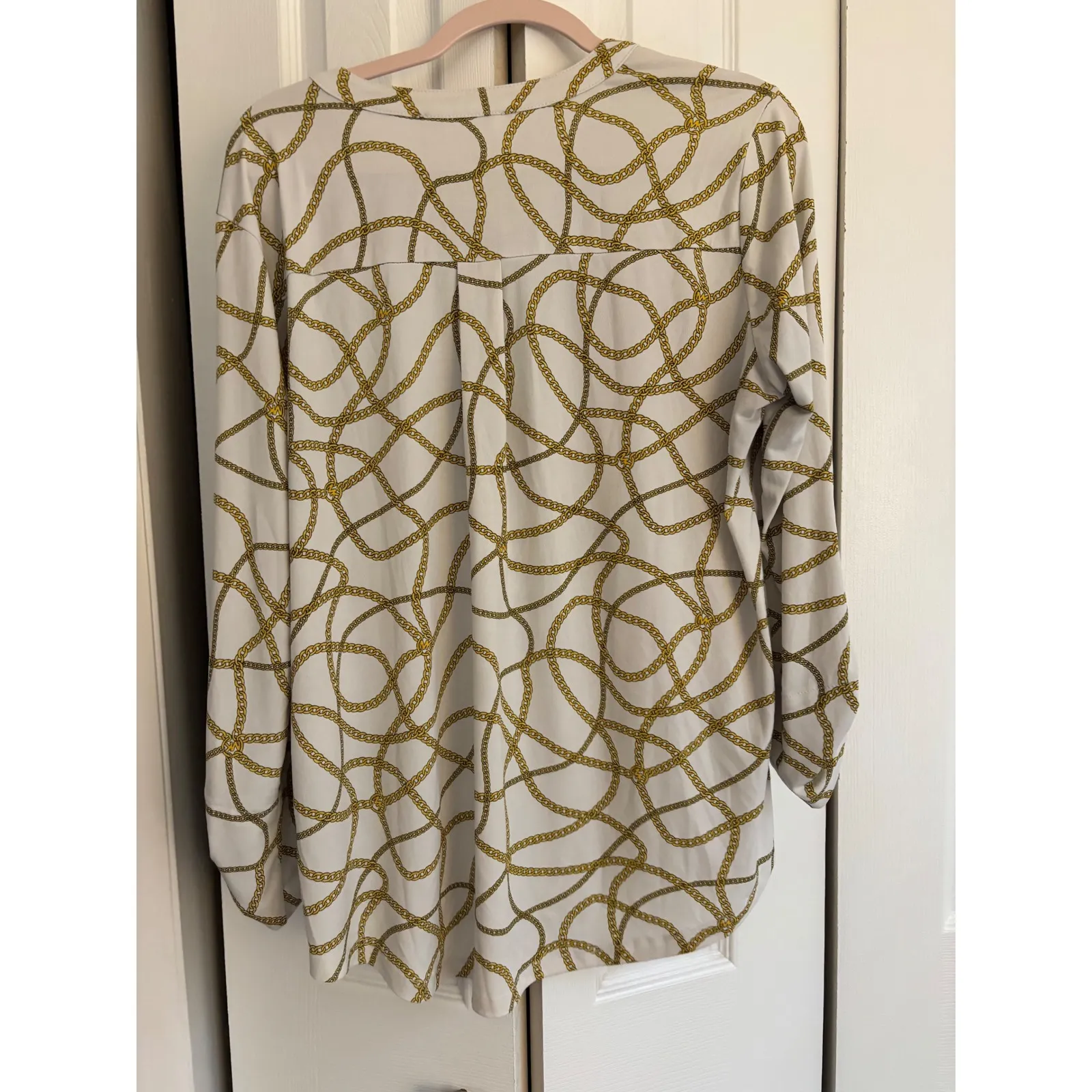 Michael Kors Chain Print Tunic Top – Size XL – Elegant Logo Design Gold - Image 9
