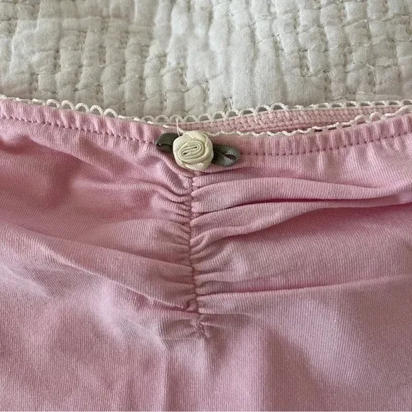 NEW H&M Pink Strapless Tube Top Picot Lace Rosette Coquette Feminine Girly Small - Image 2