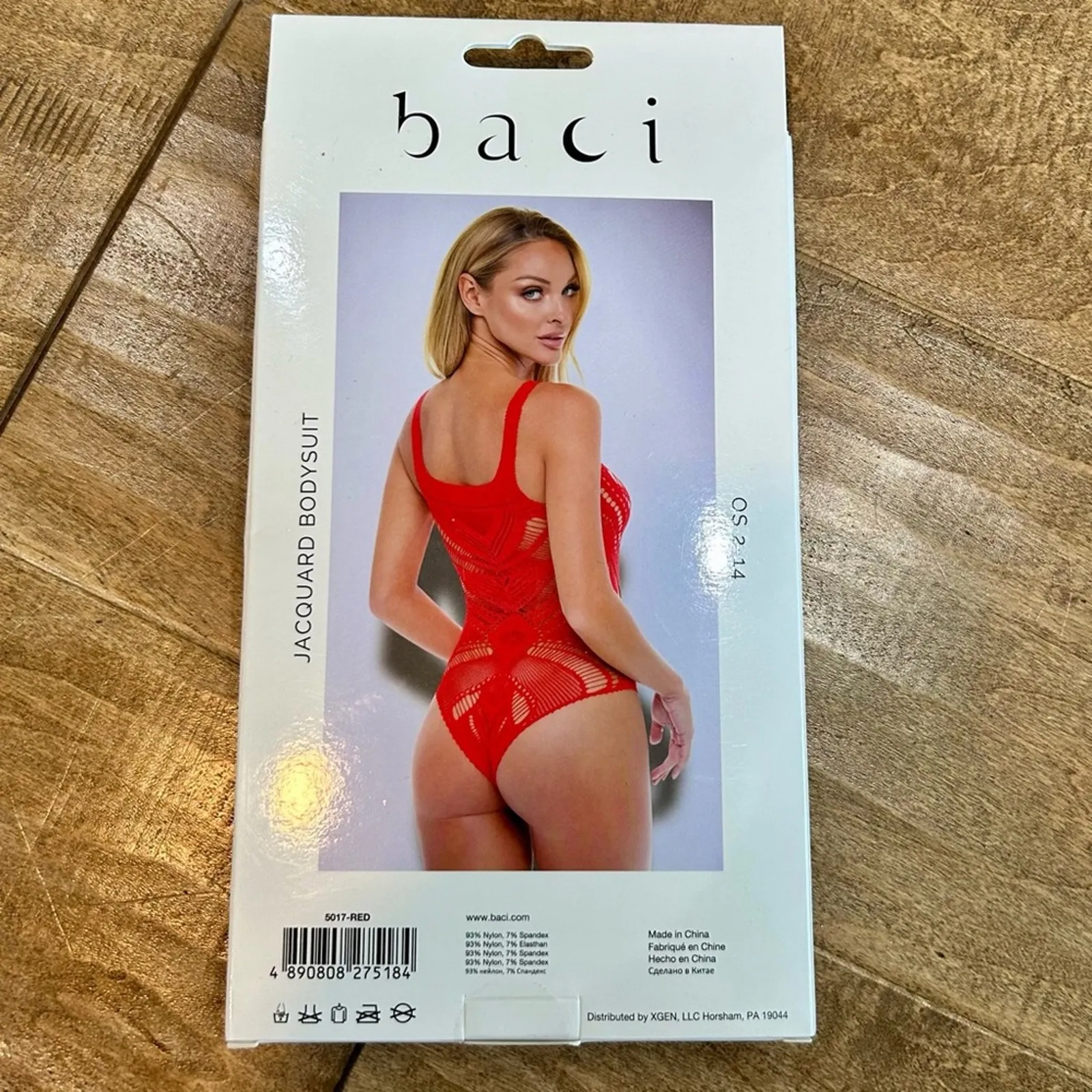 Baci Women’s Jacquard Hourglass Bodysuit Lingerie Red One Size New in Package - Image 5