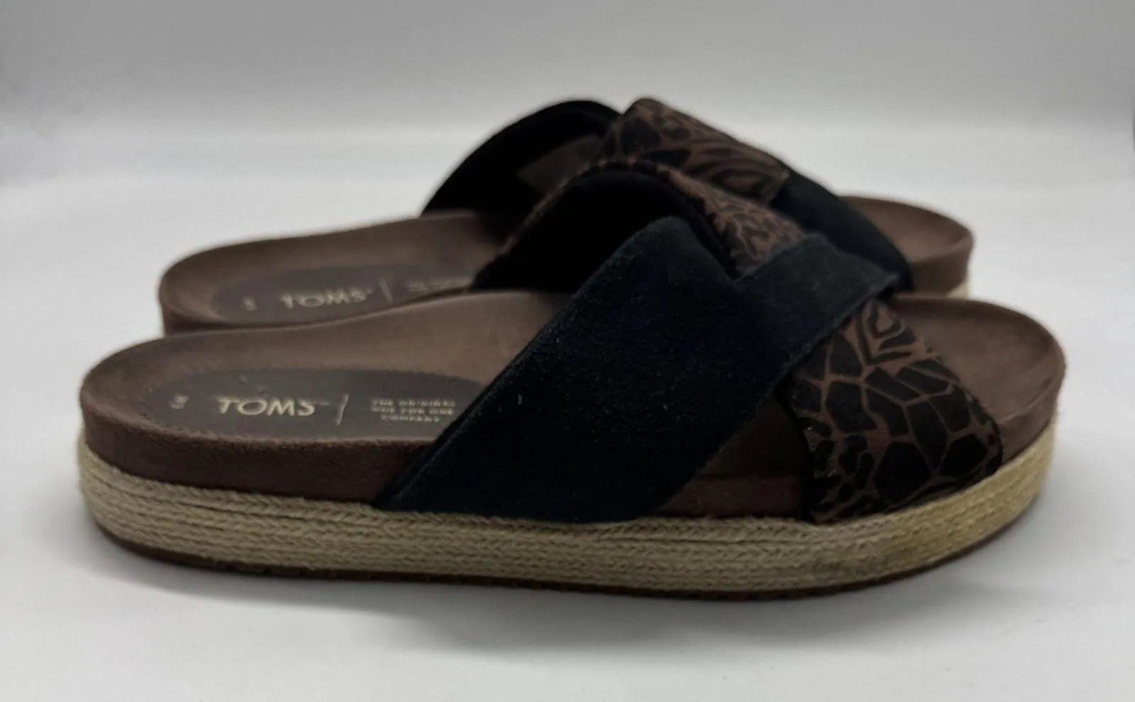 Tom’s Paloma Sandals Brown Black Platform Espadrille Leather Slides Womens Sz 9 - Image 6