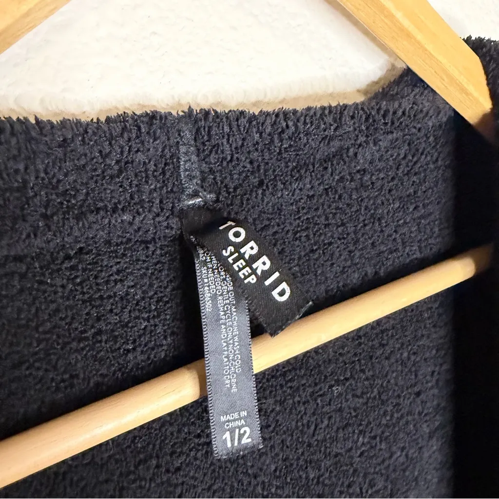 Torrid Womens Teddy Duster Lounge Robe 1/2 Black Lounge Cozy Cardigan Deep Black - Image 10