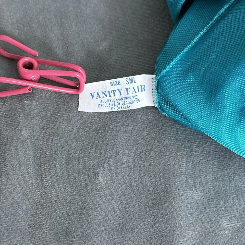 Vintage Vanity Fair Small Button Robe Housecoat Teal Nylon Antron III Pocket - Image 6