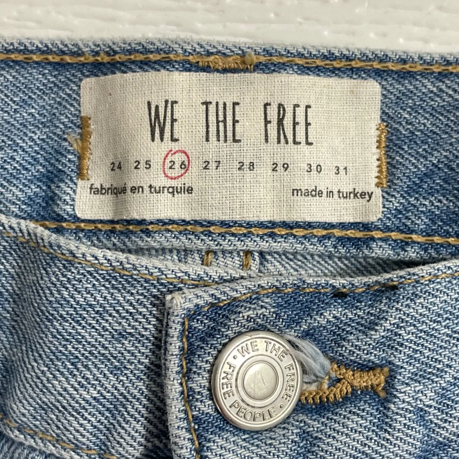 WE THE FREE People Distressed Maggie Mid Rise Denim Jeans Button Fly Size 26 - Image 5
