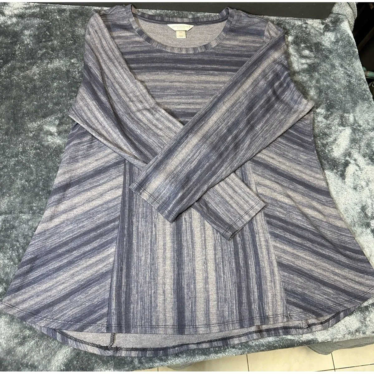 Christopher & Banks Blue & White Striped 3/4 Sleeve Top P/XL Size undefined - Image 3