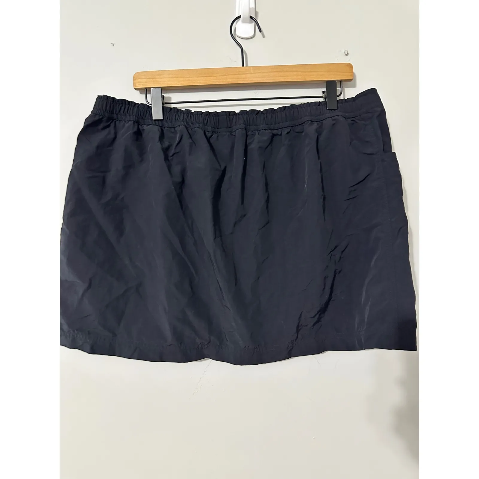 L.L. Bean Black Nylon Drawstring Waist Skirt Casual Womens Size XL - Image 3