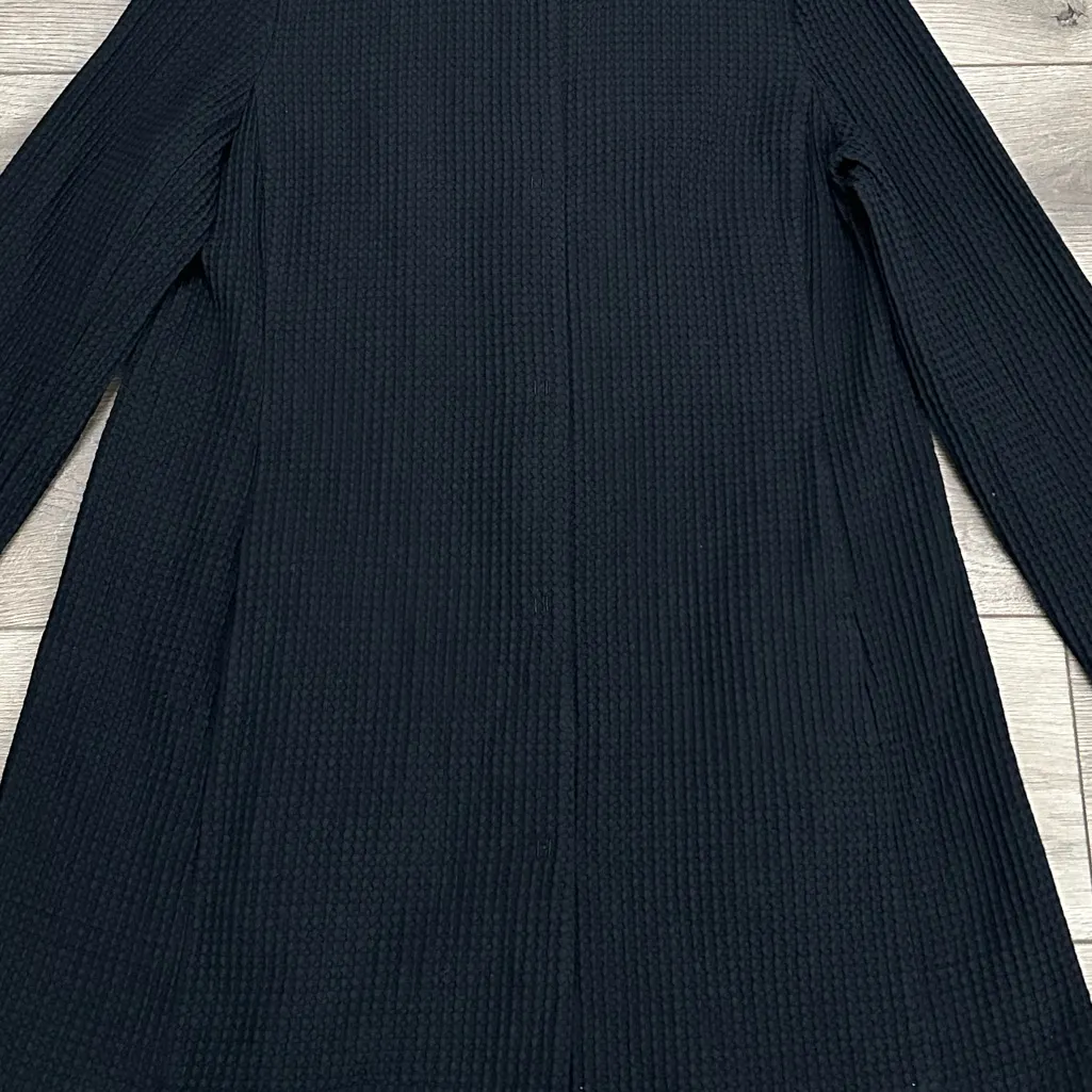 Eileen Fisher Stand Up Collar Waffle Knit‎ Long Dress Jacket Black Size Large - Image 7