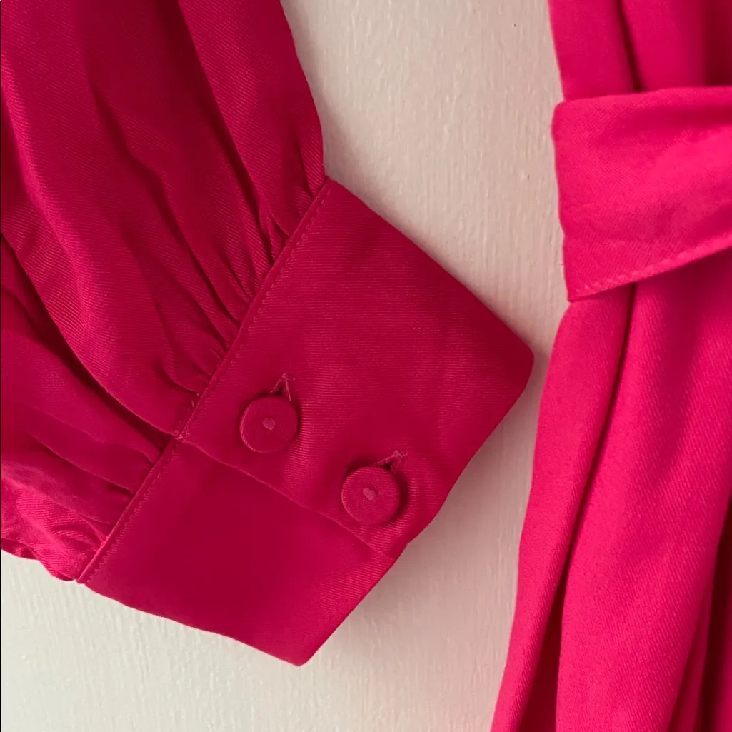 H&M Long Sleeve Split Neck Belted Maxi Dress Barbiecore Barbie Pink Size M NWT - Image 11