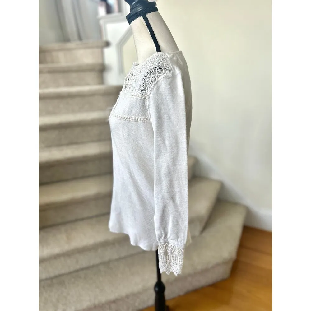 Sundance White Eyelet Lace Long Sleeve Henley T - Image 3