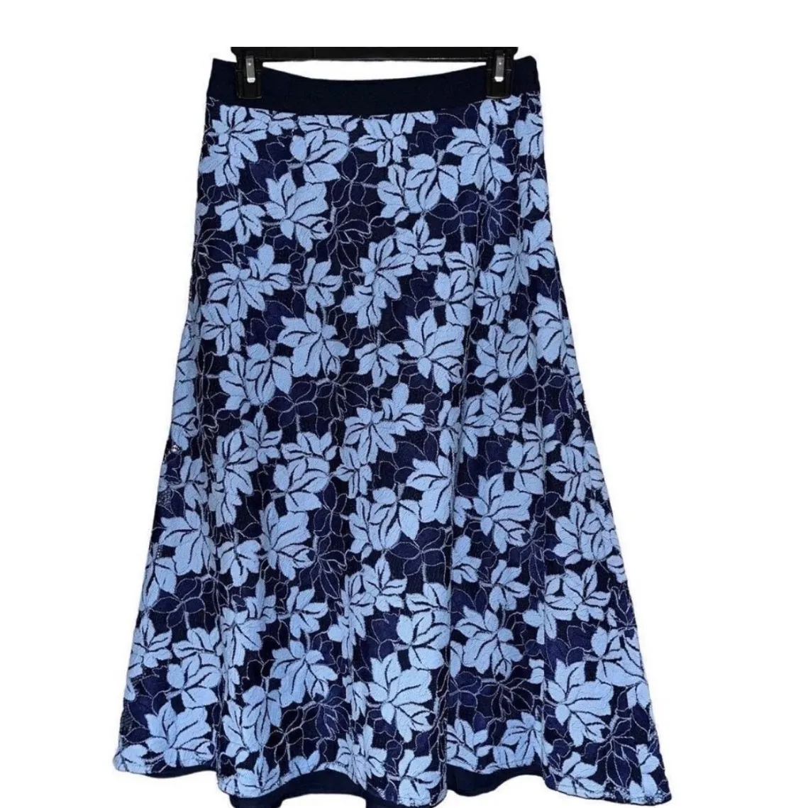 Draper James Navy Blue Light Blue Floral Lace A-Line Midi Skirt Size 0 - Image 2