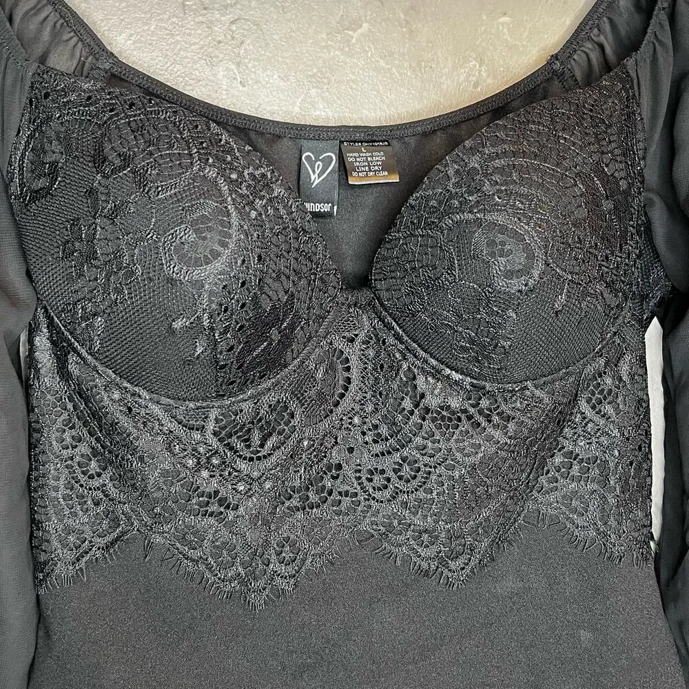 Windsor Women's Sexy Sweetheart Lace Bustier Billow Sleeve Crop Top Large - Image 3