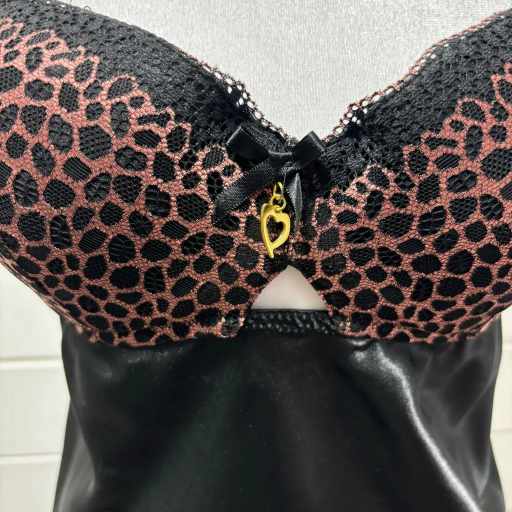 Thalia Sodi Black Cheetah Print Chemise Black&Brown Size M - Image 8