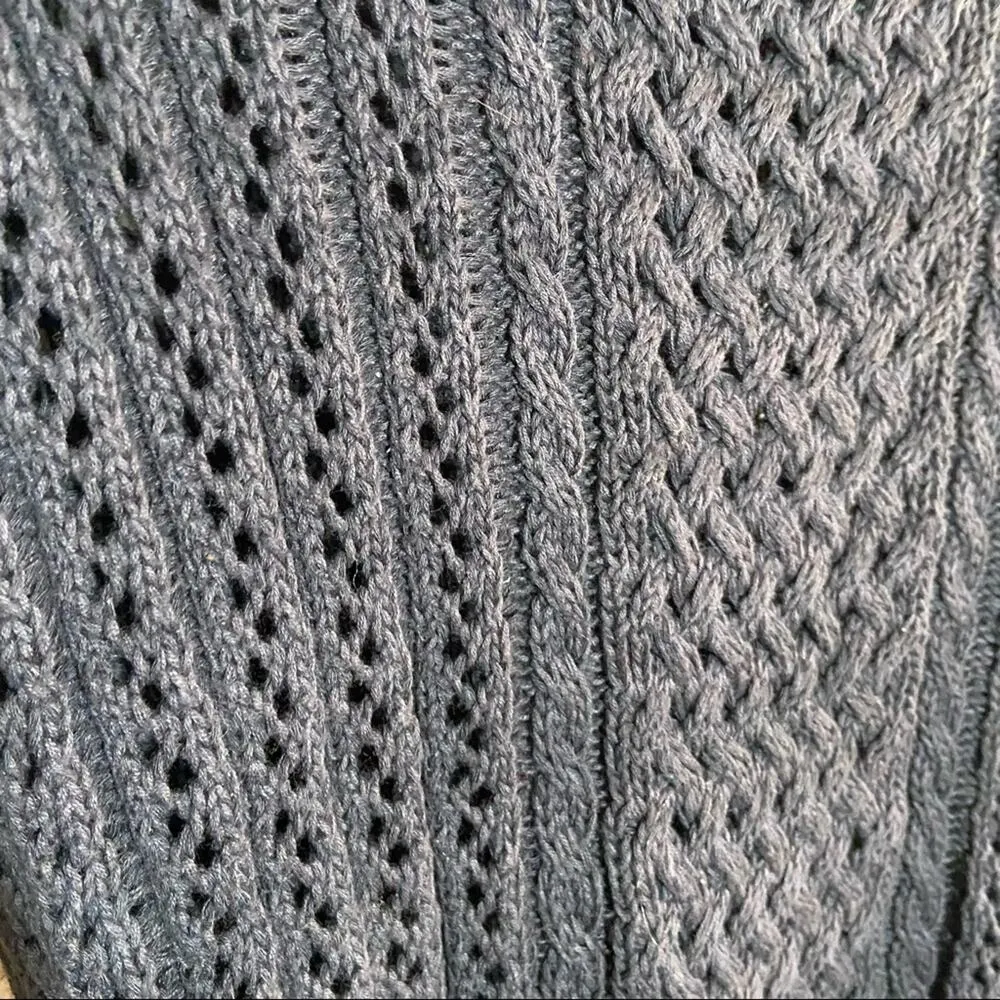 Anthropologie Moth Cable Knit Sweater 3/4 Sleeve Back Zipper Round Neck Navy XS - Image 2