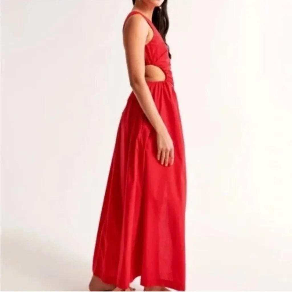 NEW NWOT Abercrombie & Fitch One Shoulder CutoutMaxi Dress Red Floral Sz L - Image 6
