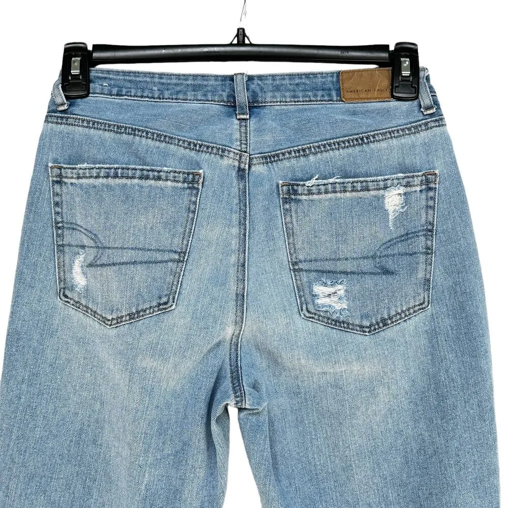 American Eagle SZ 6 Mom Jeans Distressed Rips High-Rise Zip-Fly Pockets Blue - Image 6