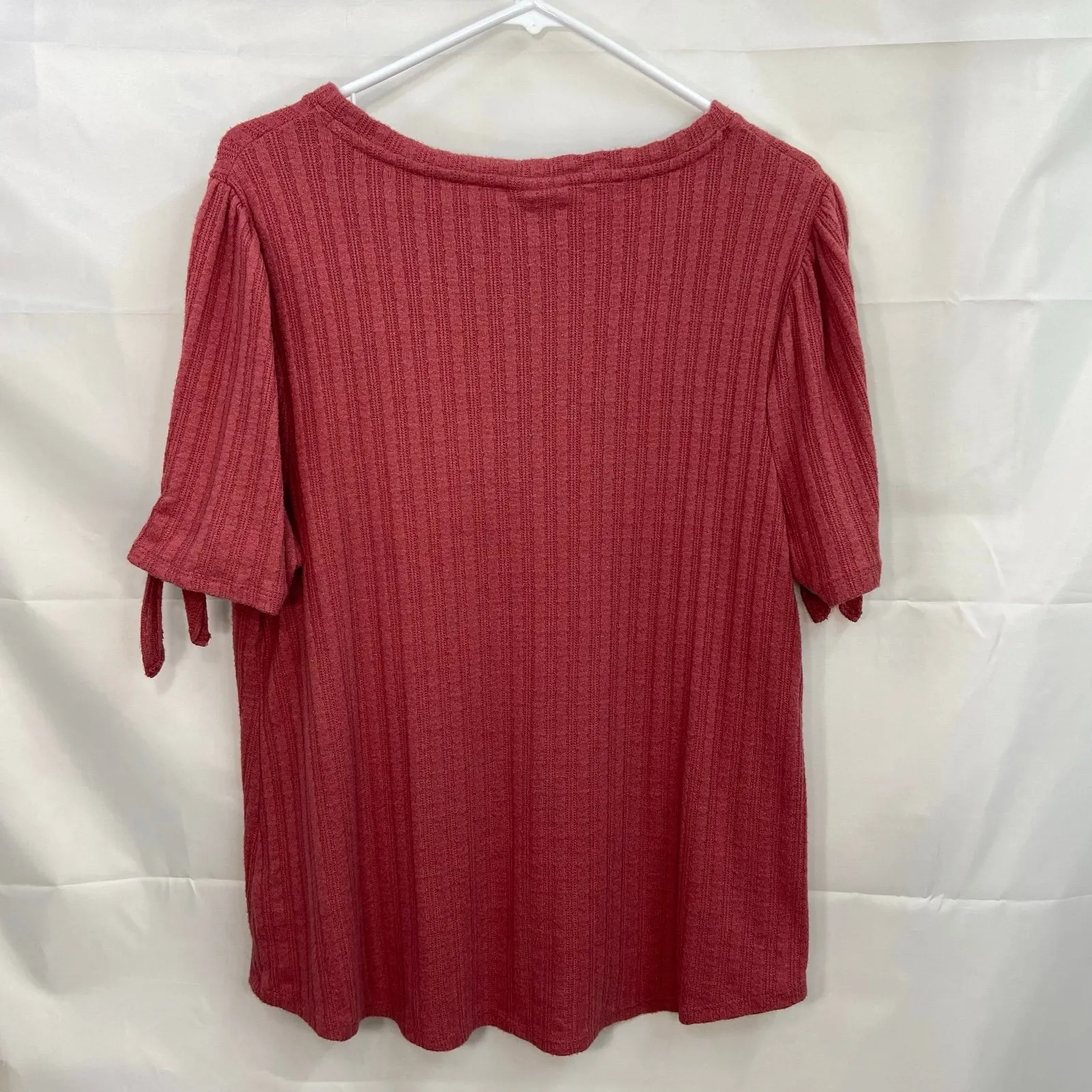 Ava & Viv women's mauve pink raspberry knit tie sleeve‎ casual relaxed shirt 1X - Image 6