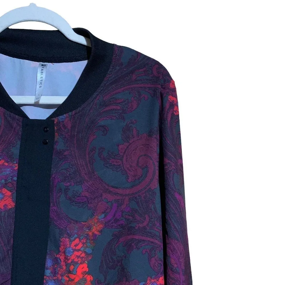 Fabletics Size Large Multicolor Paisley Artsy Print Zippered Bomber Jacket - Image 3