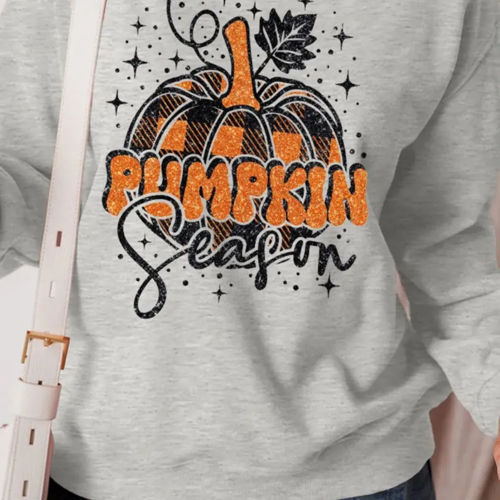 Women’s Pumpkin Season Graphic Gray Sweater XL - Image 6